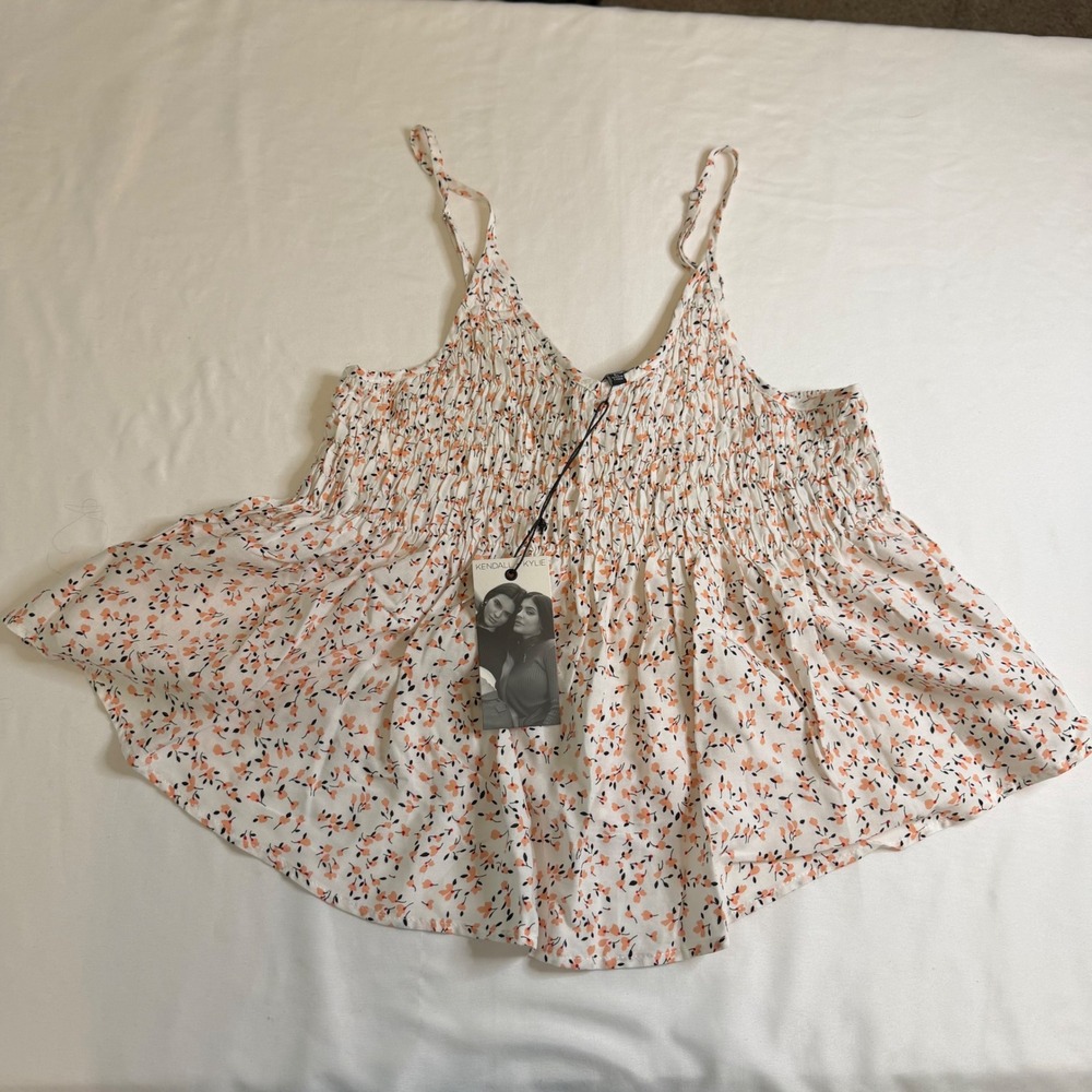 Kendall + Kylie Floral Smocked Peplum Cami Top Annaliese SAS301922S Large
